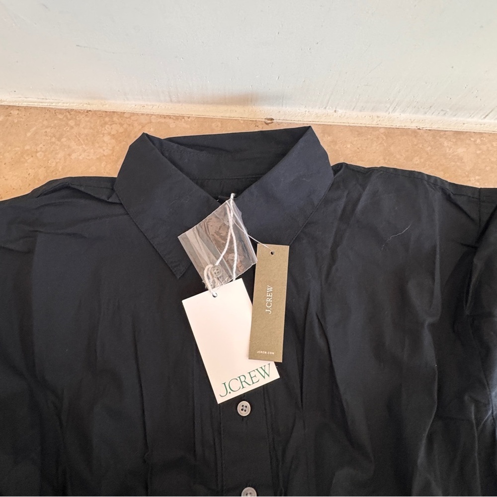 J Crew Elena Cotton Shirt Dress Midi Collared Short Sleeve Womens Size 00P Black - Picture 12 of 13